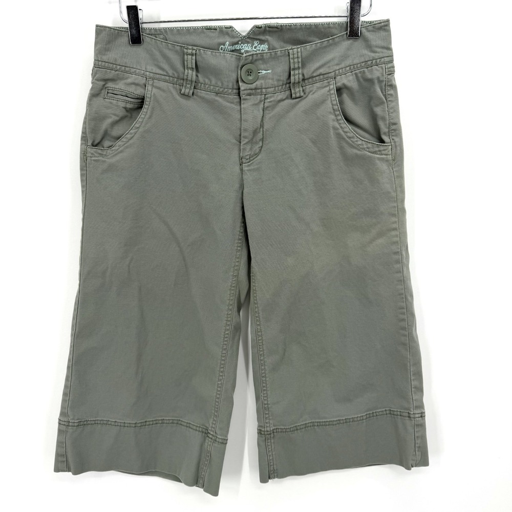 VTG Y2K American Eagle Culotte Crop Pants Size 8 Wide Leg Capris Army Green